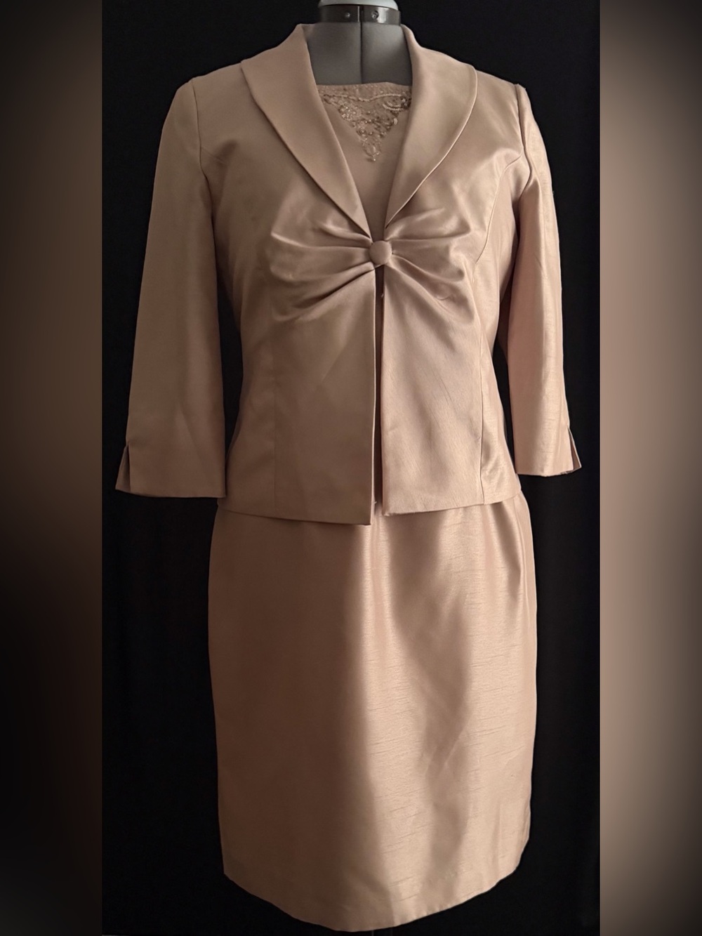Jessica Howard Evenings 2pc Gold Embellished Sleeveless Dress Bolero Jacket Sz10